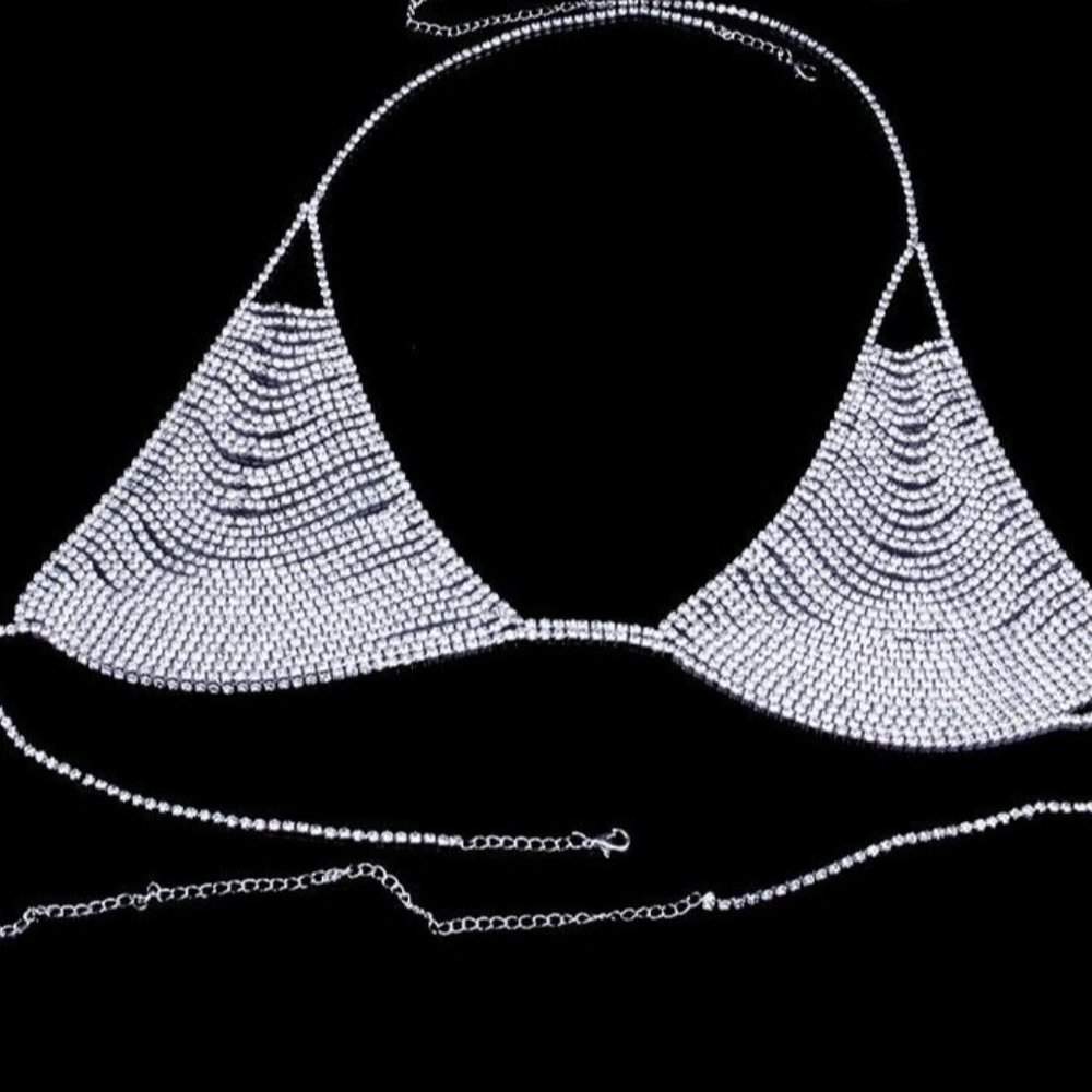 Bra Necklace Woman Crystal Chain Necklace Bikini Accessories Body Jewelry - Picture 3 of 8